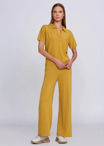 Kaşmir Karışımlı Polo Yaka Sarı Triko Üst - 5