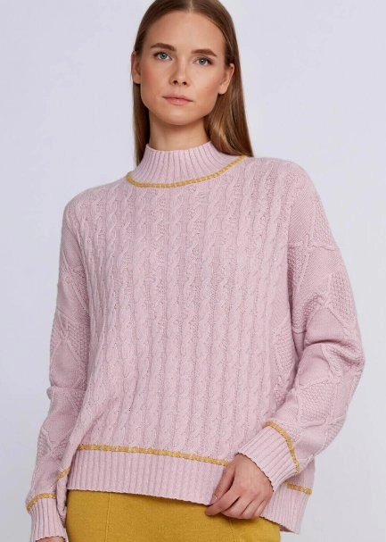 Kaşmir Karışımlı Saç Örgü Detaylı Açık Pembe Triko - 7
