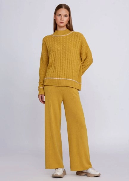 Kaşmir Karışımlı Saç Örgü Detaylı Hardal Triko - 2