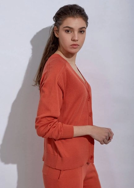 Kaşmir Karışımlı Turuncu Triko Hırka - 5