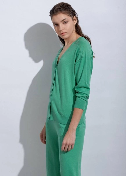 Kaşmir Karışımlı Yeşil Triko Hırka - 2