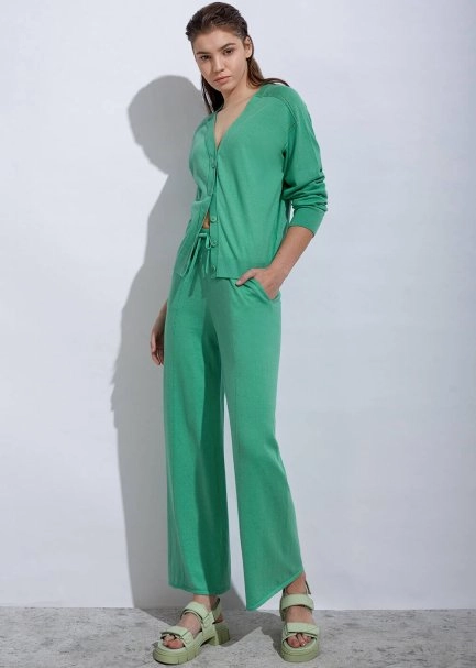 Kaşmir Karışımlı Yeşil Triko Pantolon - 4