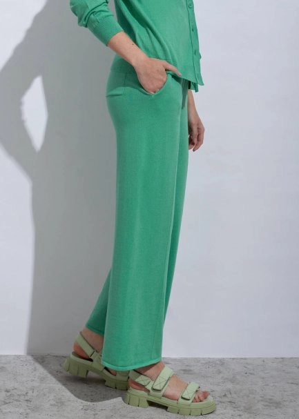 Kaşmir Karışımlı Yeşil Triko Pantolon - 5