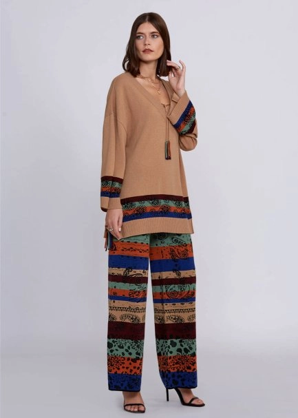 Kaşmir Yün Karışımlı V Yaka Camel Triko Tunik - 6