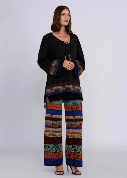 Kaşmir Yün Karışımlı V Yaka Siyah Triko Tunik - 2