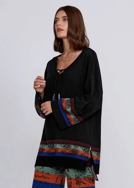 Kaşmir Yün Karışımlı V Yaka Siyah Triko Tunik - 4