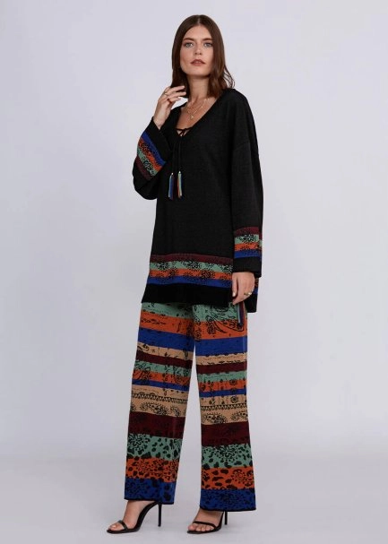 Kaşmir Yün Karışımlı V Yaka Siyah Triko Tunik - 6