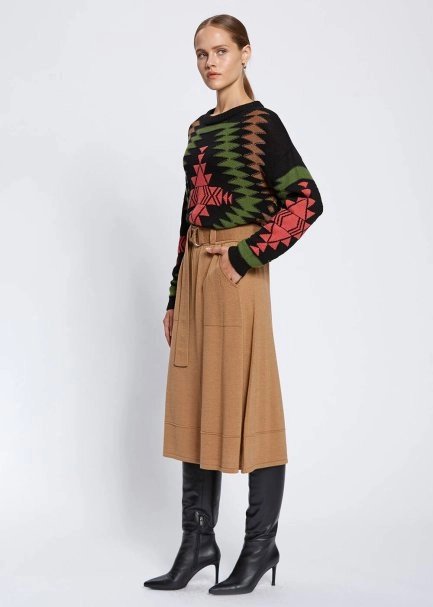 Kemer Detaylı Merino Yün Camel Triko Etek - 3