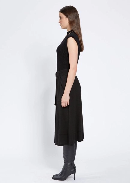 Kemer Detaylı Merino Yün Siyah Triko Etek - 4