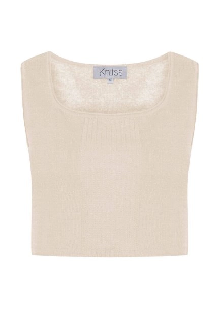 Keten Bej Crop Triko Üst - 5