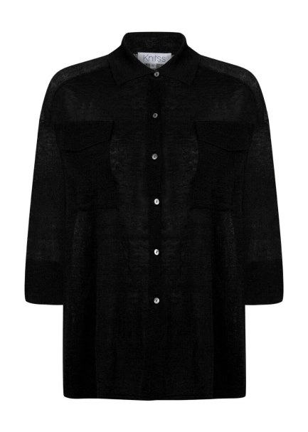 Keten Cepli Siyah Triko Gömlek - 6