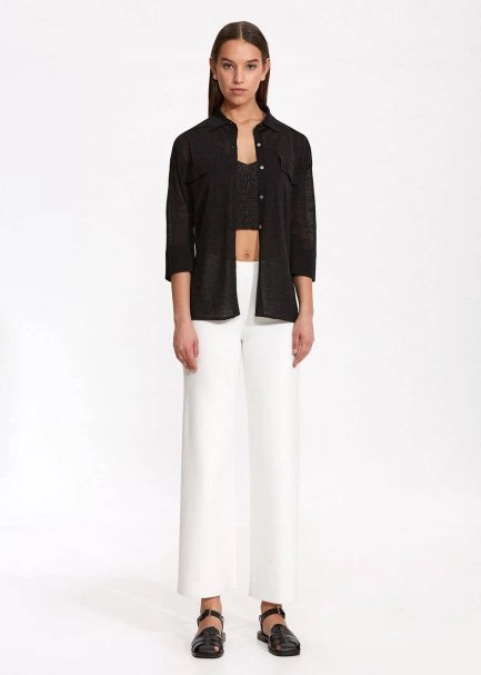 Keten Cepli Siyah Triko Gömlek - 2