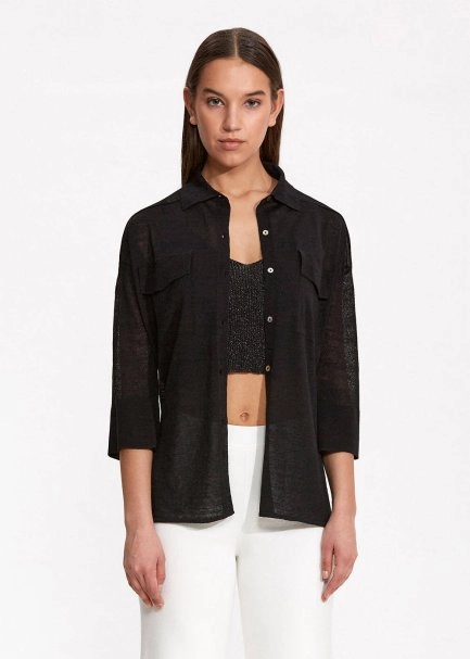 Keten Cepli Siyah Triko Gömlek - 1