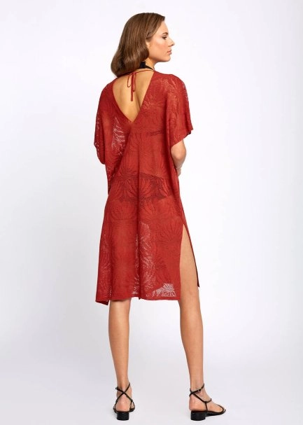 Keten Karışımlı Desenli Tarçın Rengi Triko Tunik - 3