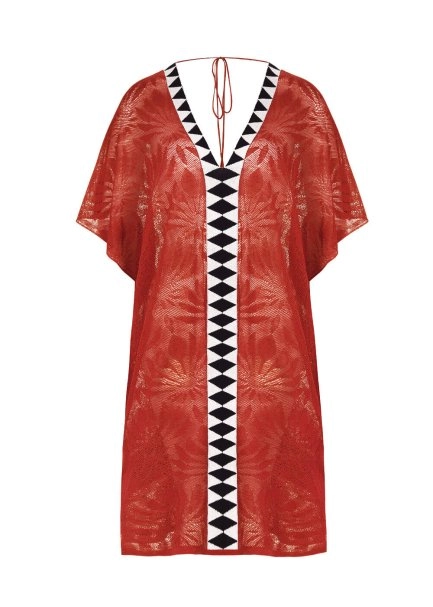 Keten Karışımlı Desenli Tarçın Rengi Triko Tunik - 8