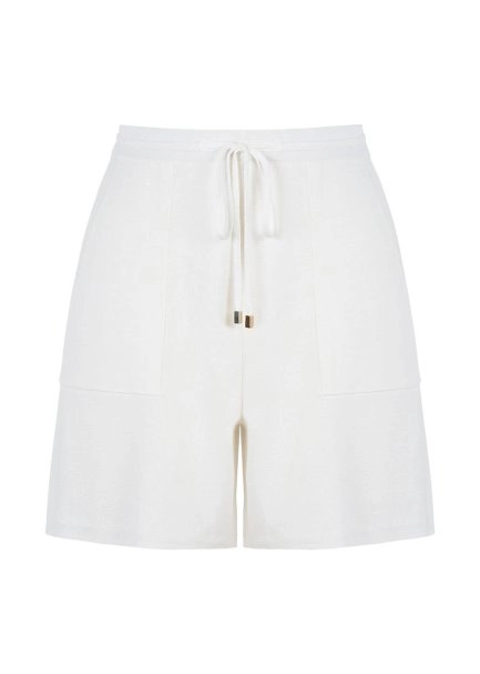 Keten Karışımlı Cepli Beli Bağcıklı Beyaz Triko Şort - 8