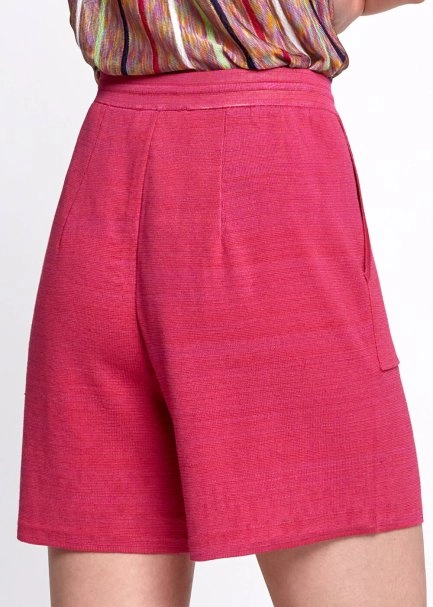 Keten Karışımlı Cepli Beli Bağcıklı Fuşya Triko Şort - 7