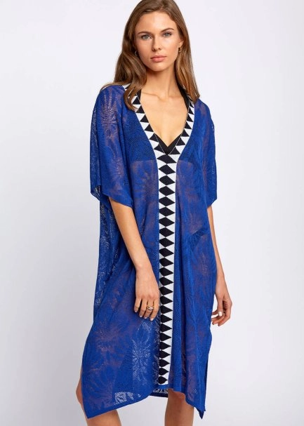 Keten Karışımlı Desenli Mavi Triko Tunik - 6