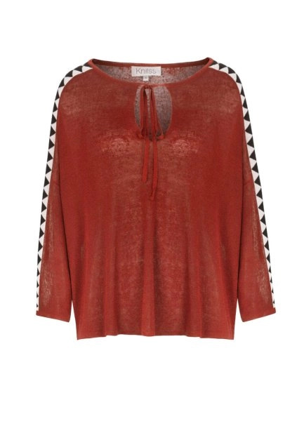 Keten Karışımlı Geometrik Detaylı Tarçın Triko Tunik - 8