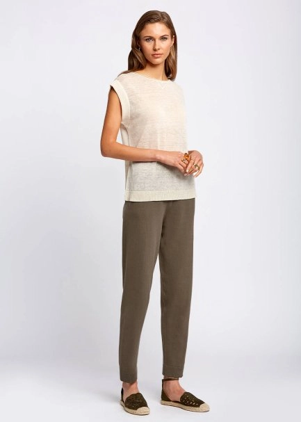 Keten Karışımlı Kolsuz Bej Triko Üst - 2