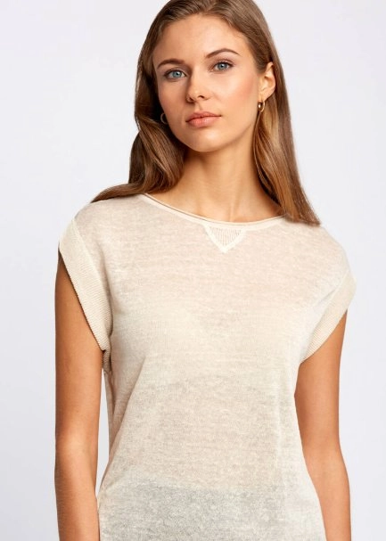 Keten Karışımlı Kolsuz Bej Triko Üst - 6