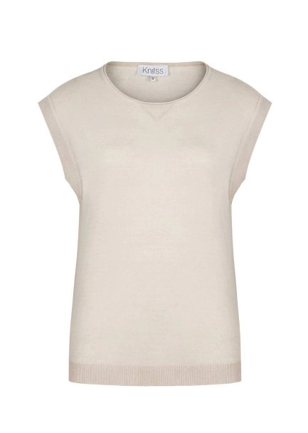 Keten Karışımlı Kolsuz Bej Triko Üst - 8