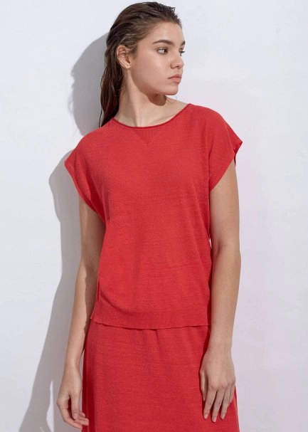 Keten Kolsuz Mercan Triko Üst - 4