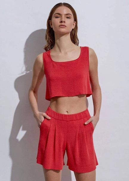 Keten Mercan Crop Triko Üst - 5