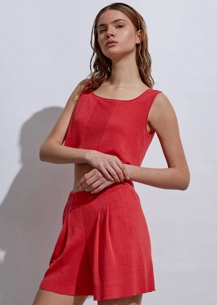 Keten Mercan Crop Triko Üst - 6