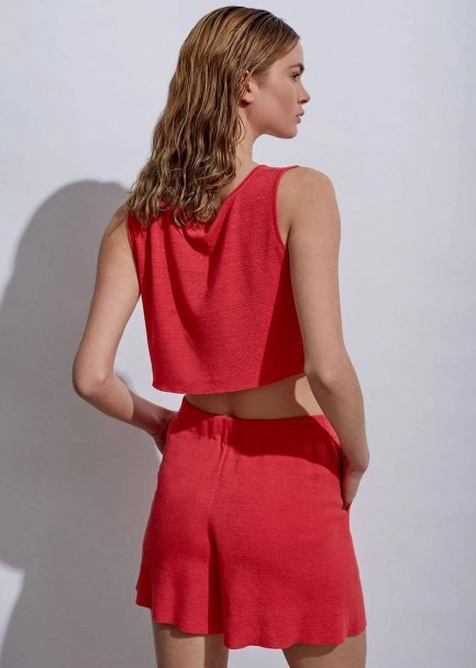 Keten Mercan Crop Triko Üst - 7