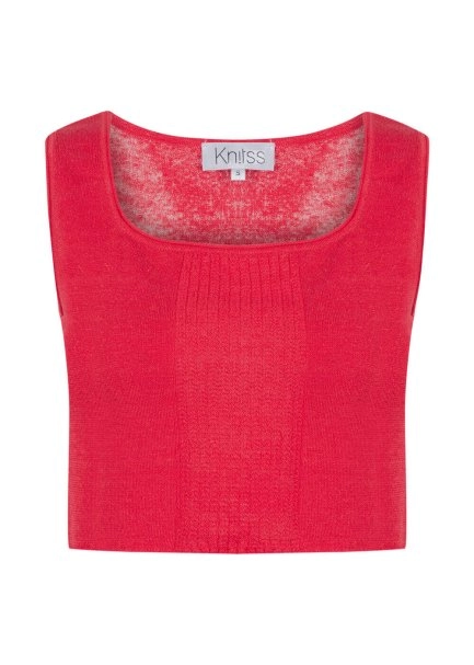 Keten Mercan Crop Triko Üst - 8