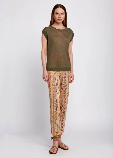 Keten Karışımlı Kolsuz Haki Triko Üst - 2