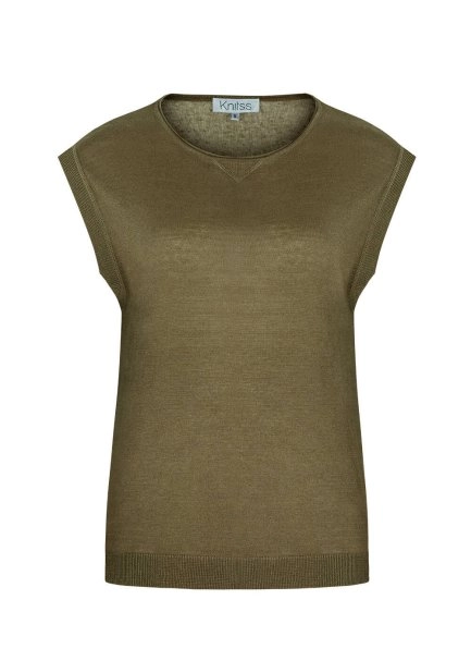 Keten Karışımlı Kolsuz Haki Triko Üst - 8