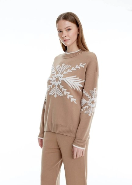 Kış Desenli Camel Extrafıne Merino Triko - 3