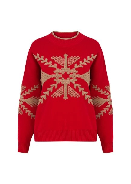 Kış Desenli Kırmızı Extrafıne Merino Triko - 6