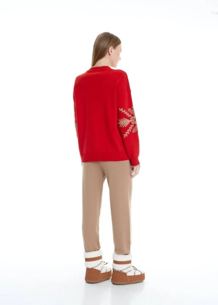 Kış Desenli Kırmızı Extrafıne Merino Triko - 5