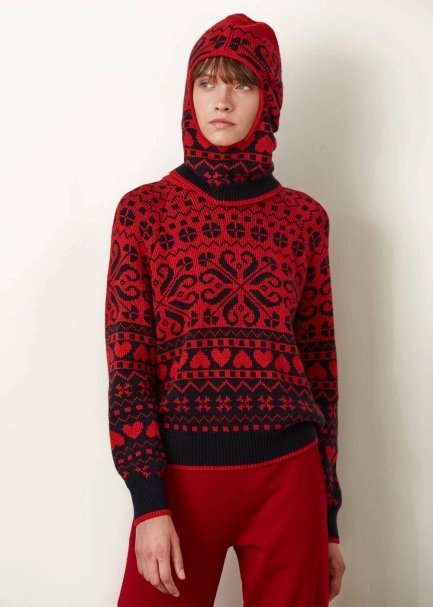 Kış Desenli Kırmızı&Lacivert Yün Bere - 1