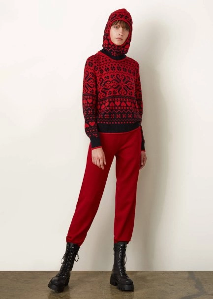 Kış Desenli Kırmızı&Lacivert Yün Bere - 2