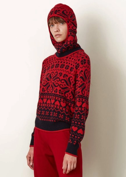 Kış Desenli Kırmızı&Lacivert Yün Bere - 3