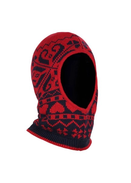 Kış Desenli Kırmızı&Lacivert Yün Bere - 6