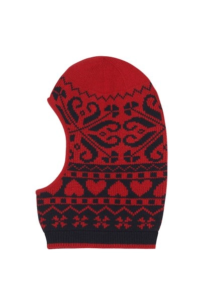 Kış Desenli Kırmızı&Lacivert Yün Bere - 7