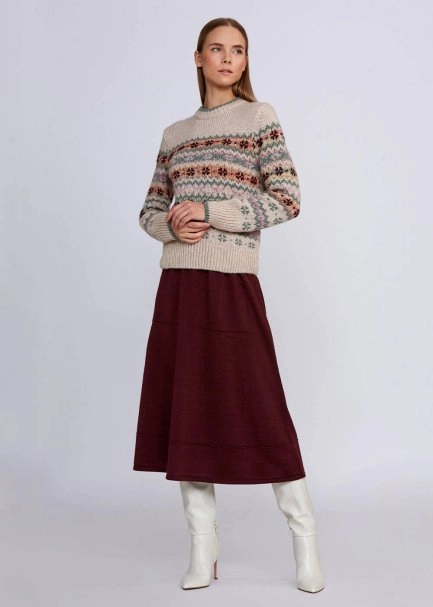 Kış Desenli Krem Rengi Triko - 2