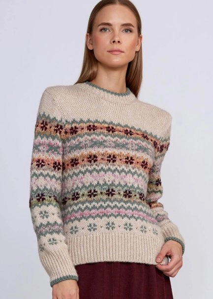 Kış Desenli Krem Rengi Triko - 7