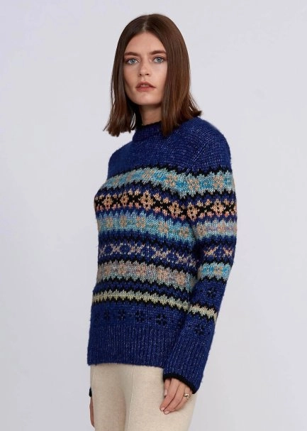 Kış Desenli Mavi Triko - 4