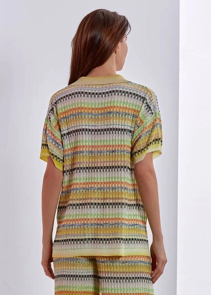 Desenli Polo Yaka Triko Üst - 3