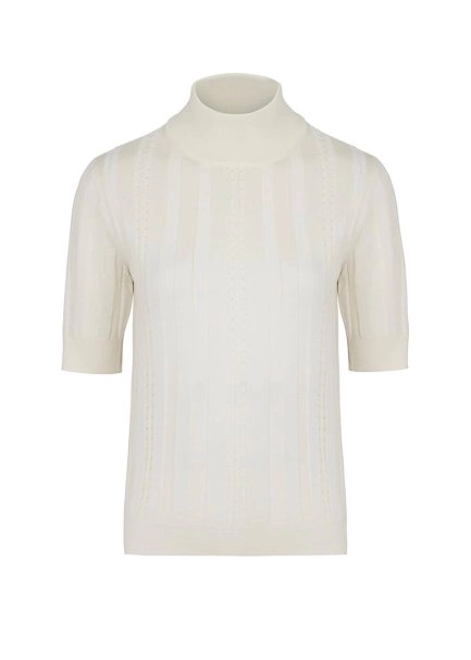 Kısa Kollu Balıkçı Yaka Merino Yün Ekru Triko Üst - 6
