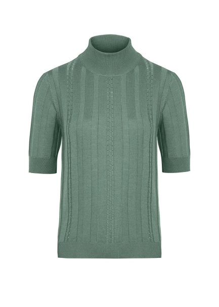 Kısa Kollu Balıkçı Yaka Merino Yün Yeşil Triko Üst - 8