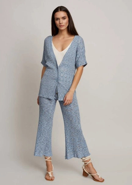 Kısa Kollu Desenli Mavi Hırka - 2