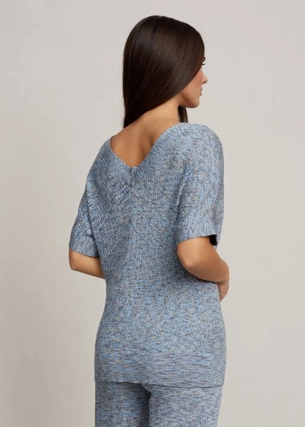 Kısa Kollu Desenli Mavi Hırka - 3