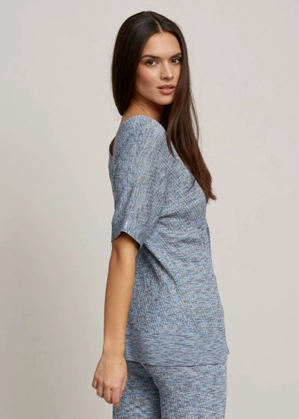 Kısa Kollu Desenli Mavi Hırka - 6